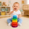 LEAN TOYS Rotējošā piramīdas torņa šķirotājs Varavīksnes puzle 36cm 6 gab.