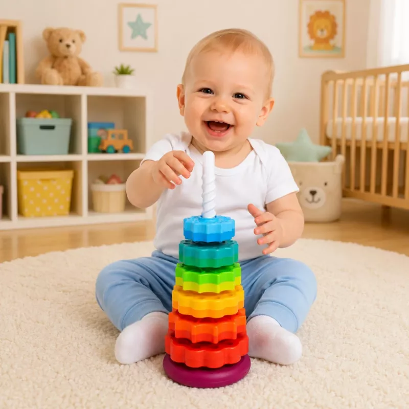 LEAN TOYS Rotējošā piramīdas torņa šķirotājs Varavīksnes puzle 36cm 6 gab.