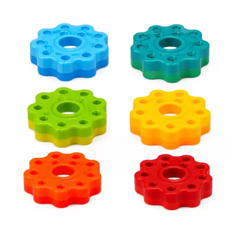 LEAN TOYS Rotējošā piramīdas torņa šķirotājs Varavīksnes puzle 36cm 6 gab.