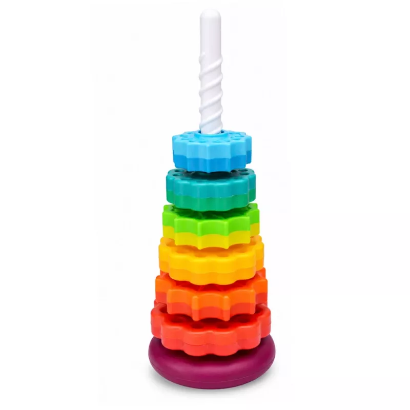 LEAN TOYS Rotējošā piramīdas torņa šķirotājs Varavīksnes puzle 36cm 6 gab.