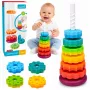 LEAN TOYS Rotējošā piramīdas torņa šķirotājs Varavīksnes puzle 36cm 6 gab.