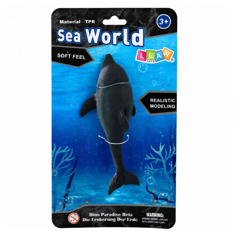 LEAN TOYS Gumijas jūras delfīna figūriņa, mīksta, reālistiska TPR, tumši pelēka, 17,5 cm
