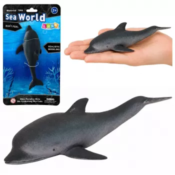 LEAN TOYS Gumijas jūras delfīna figūriņa, mīksta, reālistiska TPR, tumši pelēka, 17,5 cm