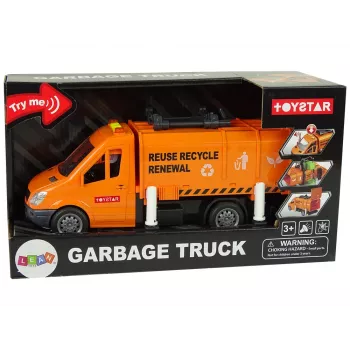 LEAN TOYS Atkritumu mašīna ar berzes piedziņu un skaņas efektiem oranža
