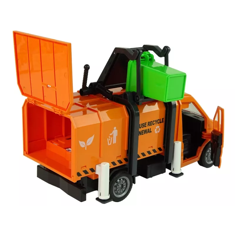 LEAN TOYS Atkritumu mašīna ar berzes piedziņu un skaņas efektiem oranža