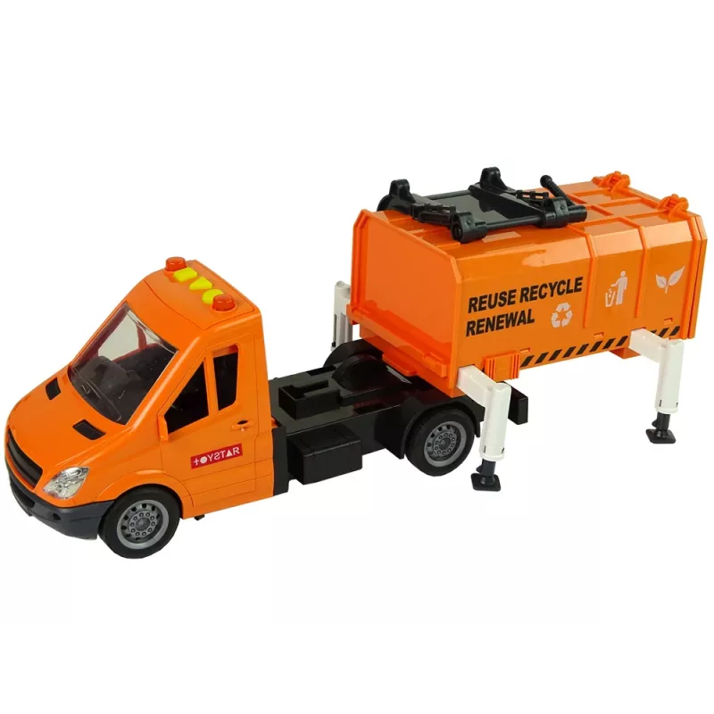 LEAN TOYS Atkritumu mašīna ar berzes piedziņu un skaņas efektiem oranža