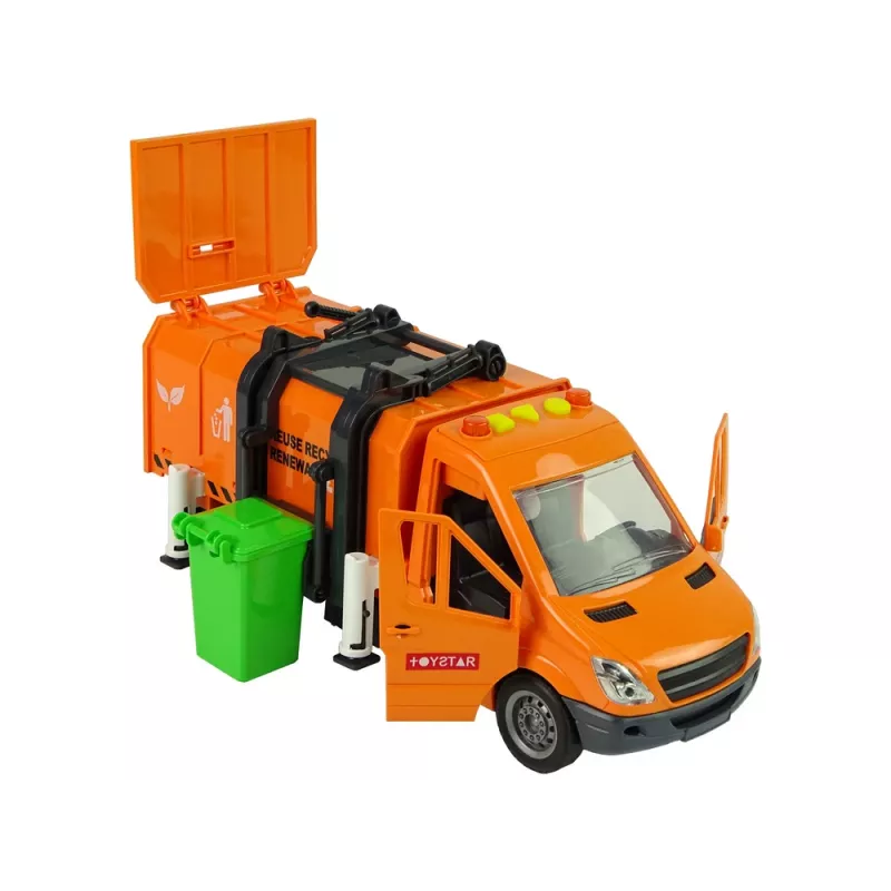 LEAN TOYS Atkritumu mašīna ar berzes piedziņu un skaņas efektiem oranža