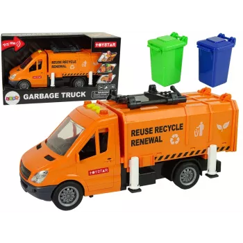 LEAN TOYS Atkritumu mašīna ar berzes piedziņu un skaņas efektiem oranža