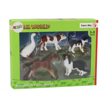 LEAN TOYS Lauku dzīvnieku figūru komplekts 5 gab. Zirgs Govs Kaķis Zoss Suns