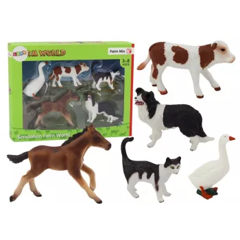 LEAN TOYS Lauku dzīvnieku figūru komplekts 5 gab. Zirgs Govs Kaķis Zoss Suns