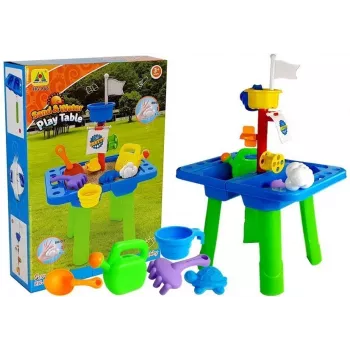 LEAN TOYS Smilšu un ūdens galds ar veidnēm, lāpstiņu, grābekli un mākoni - daudzkrāsains