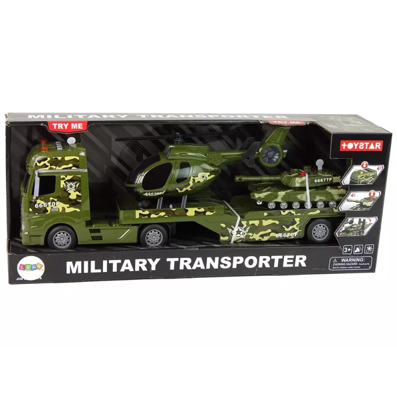 LEAN TOYS Komplekts Militārā tvertne Berzes piedziņas helikopters Kravas automašīna