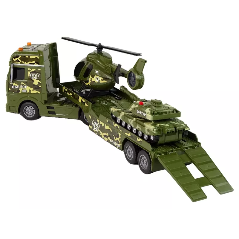 LEAN TOYS Komplekts Militārā tvertne Berzes piedziņas helikopters Kravas automašīna