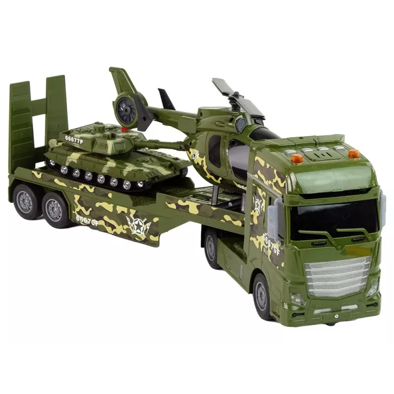 LEAN TOYS Komplekts Militārā tvertne Berzes piedziņas helikopters Kravas automašīna