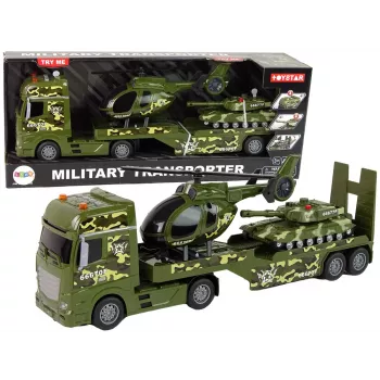 LEAN TOYS Komplekts Militārā tvertne Berzes piedziņas helikopters Kravas automašīna