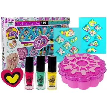 LEAN TOYS Komplekts 2-in-1 Rokassprādžu veidošana un nagu krāsošana ar pērlītēm un nagu lakām