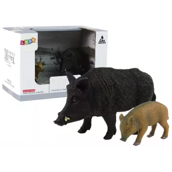 LEAN TOYS 2 mežacūku komplekts ar mazuli, meža dzīvnieku sērija
