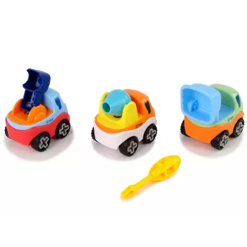 LEAN TOYS 3 būvmašīnu komplekts izjaukšanai + skrūvgriezis Betona maisītājs Celtnis Pašizgāzējs