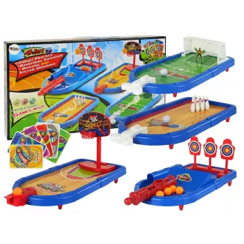 LEAN TOYS 4-in-1 Arcade spēļu komplekts Basketbols Futbols Vairogs Boulinga šautriņas