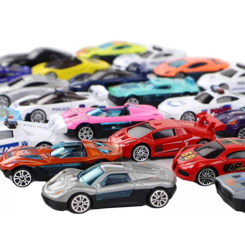 LEAN TOYS Alumīnija atsperu automašīnu komplekts kastē 30 gab. Policijas un sporta automašīnas