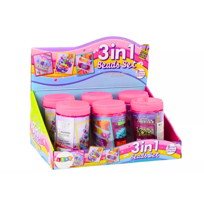 LEAN TOYS Pērlīšu komplekts rotaslietu veidošanai burciņā 3in1