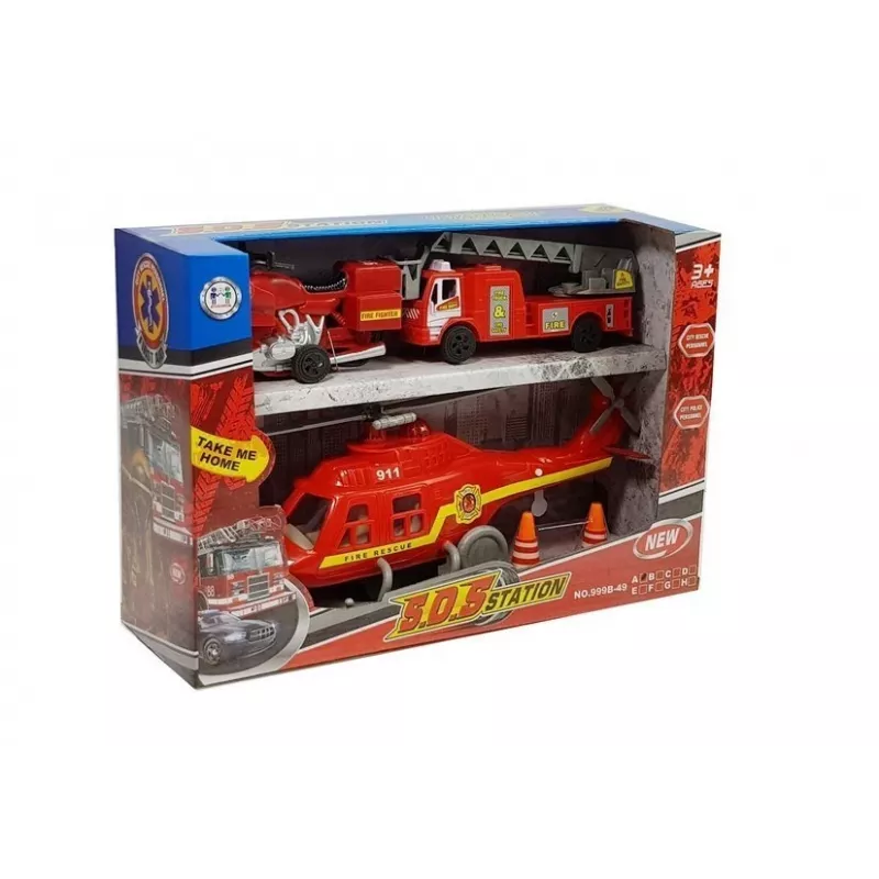 LEAN TOYS Ugunsdzēsēju transportlīdzekļu komplekts: Helikopters, Motocikls, Gaisma un Skaņa