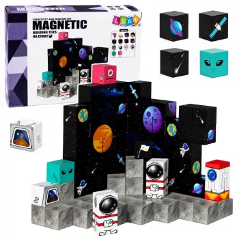LEAN TOYS Magnētisko kluču komplekts Pixels 3D Space 100 gab.
