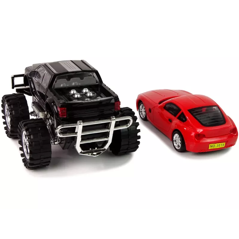 LEAN TOYS Transportlīdzekļu komplekts Melns Monster Truck Balts Karavāna 58 cm