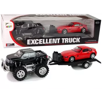 LEAN TOYS Transportlīdzekļu komplekts Melns Monster Truck Balts Karavāna 58 cm