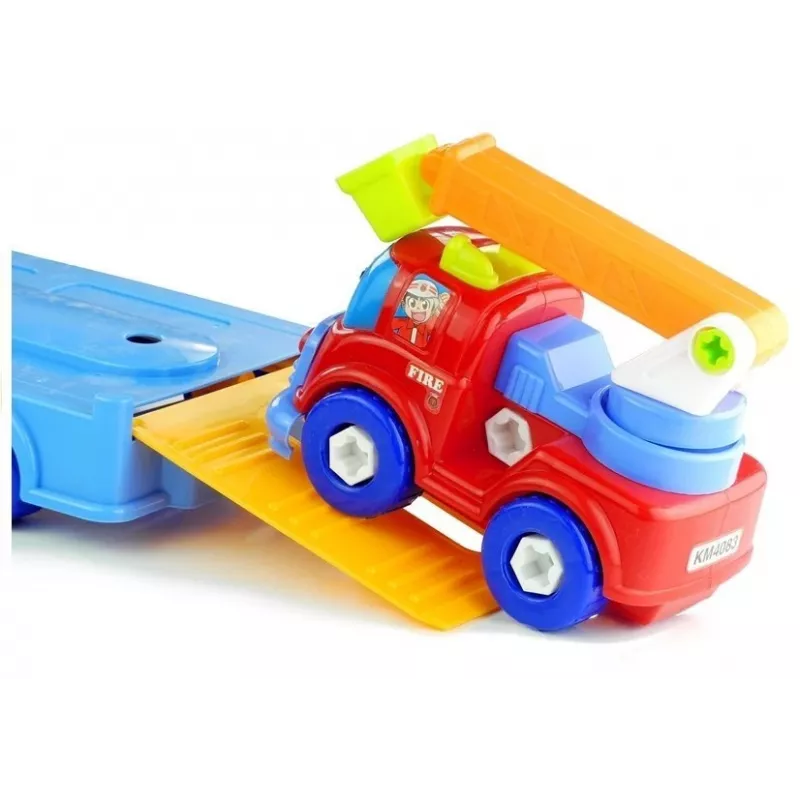 LEAN TOYS Transportlīdzekļu komplekts Policijas auto Ugunsdzēsēju auto Autotransporta piekabe Skrūvējami transportlīdzekļi