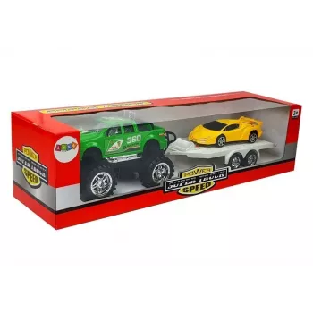 LEAN TOYS Transportlīdzekļu komplekts dzelteni sporta auto zaļi bezceļu auto ar berzes dzinēju