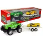 LEAN TOYS Transportlīdzekļu komplekts dzelteni sporta auto zaļi bezceļu auto ar berzes dzinēju