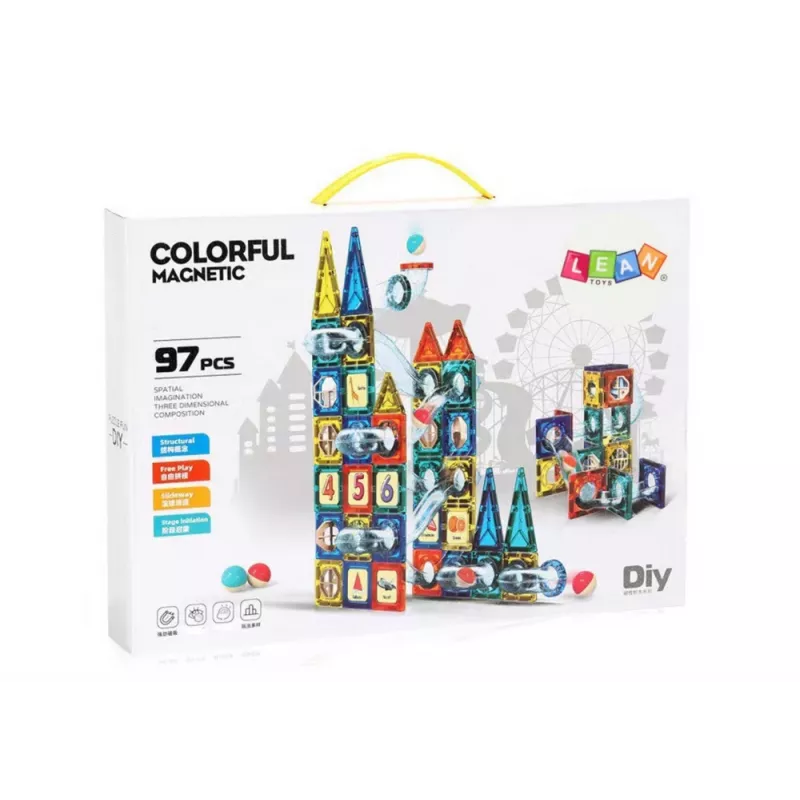 LEAN TOYS Slīdņu komplekts bumbiņām Magnētiskie bloki 168 gab.