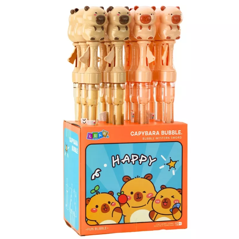 LEAN TOYS ziepju burbuļi liela izvelkama nūjiņa Kapibara 49,5 cm 100 ml