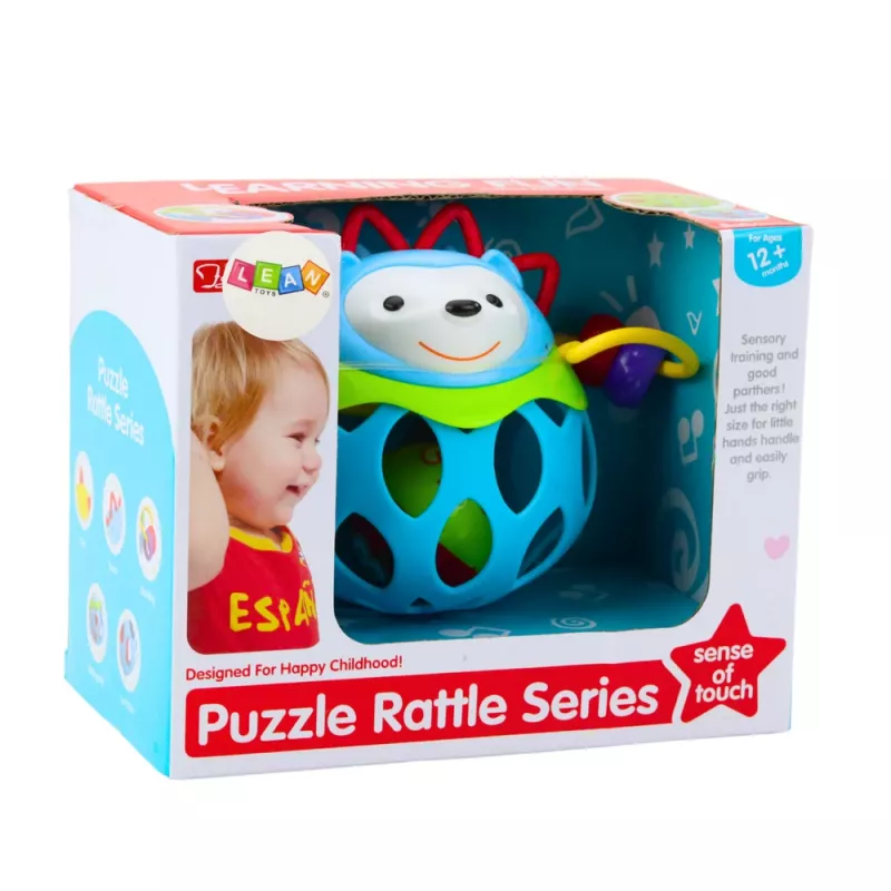LEAN TOYS mīksta eža bumba ar grabulīti – sensorā rotaļlieta mazuļiem, zila