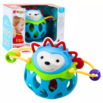 LEAN TOYS mīksta eža bumba ar grabulīti – sensorā rotaļlieta mazuļiem, zila