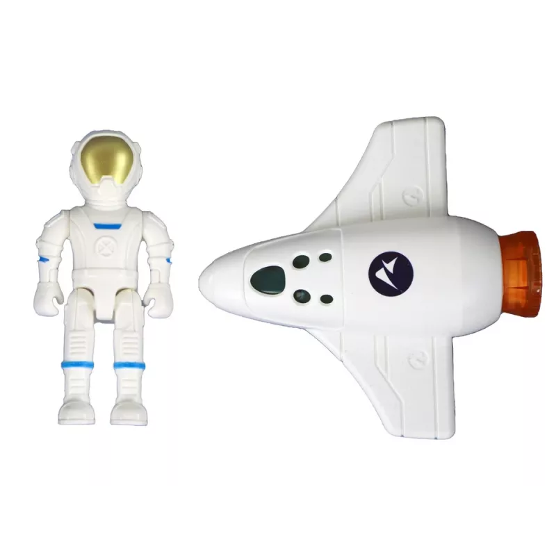 LEAN TOYS Space Mission Cosmos 4 Elements rotaļu komplekts – raķete, astronauts, roveris un karogs (4 gab., no 3 gadu vecuma)