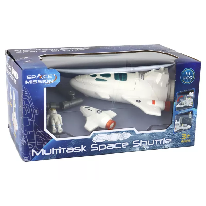 LEAN TOYS Space Mission Cosmos 4 Elements rotaļu komplekts – raķete, astronauts, roveris un karogs (4 gab., no 3 gadu vecuma)
