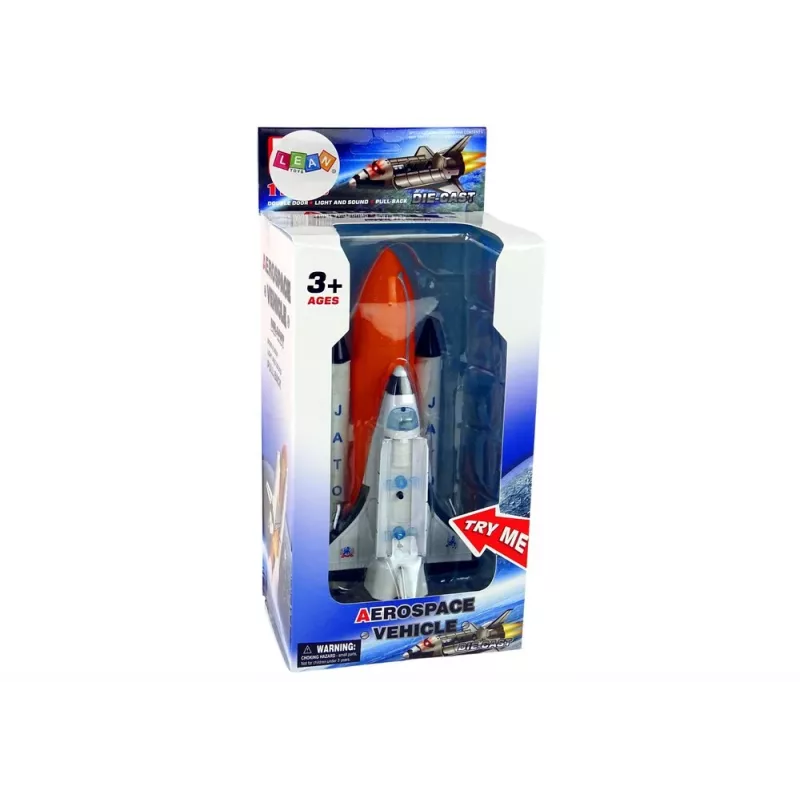 LEAN TOYS Space Rocket ar metāla kosmosa kuģi - Pull-Back, gaismas un skaņas efekti, aerokosmiskās rotaļlietas komplekts