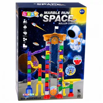 LEAN TOYS Space Track konstruktors 153 gab. - 3D krāsains bumbiņu trases komplekts ar tuneļiem un bumbiņām