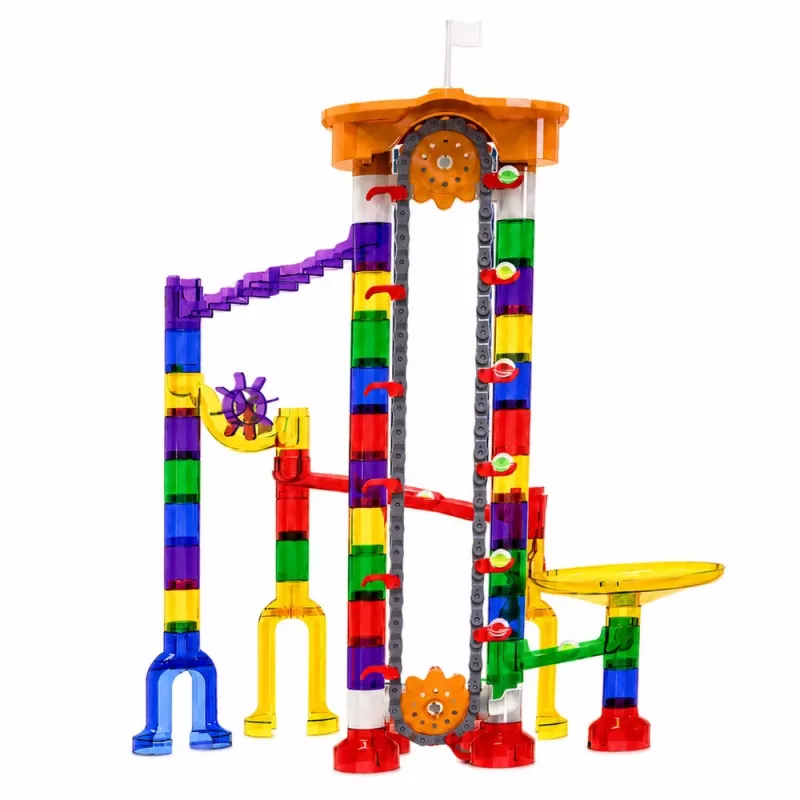 LEAN TOYS Space Track konstruktors 153 gab. - 3D krāsains bumbiņu trases komplekts ar tuneļiem un bumbiņām