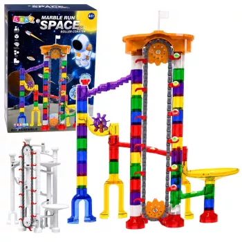 LEAN TOYS Space Track konstruktors 153 gab. - 3D krāsains bumbiņu trases komplekts ar tuneļiem un bumbiņām
