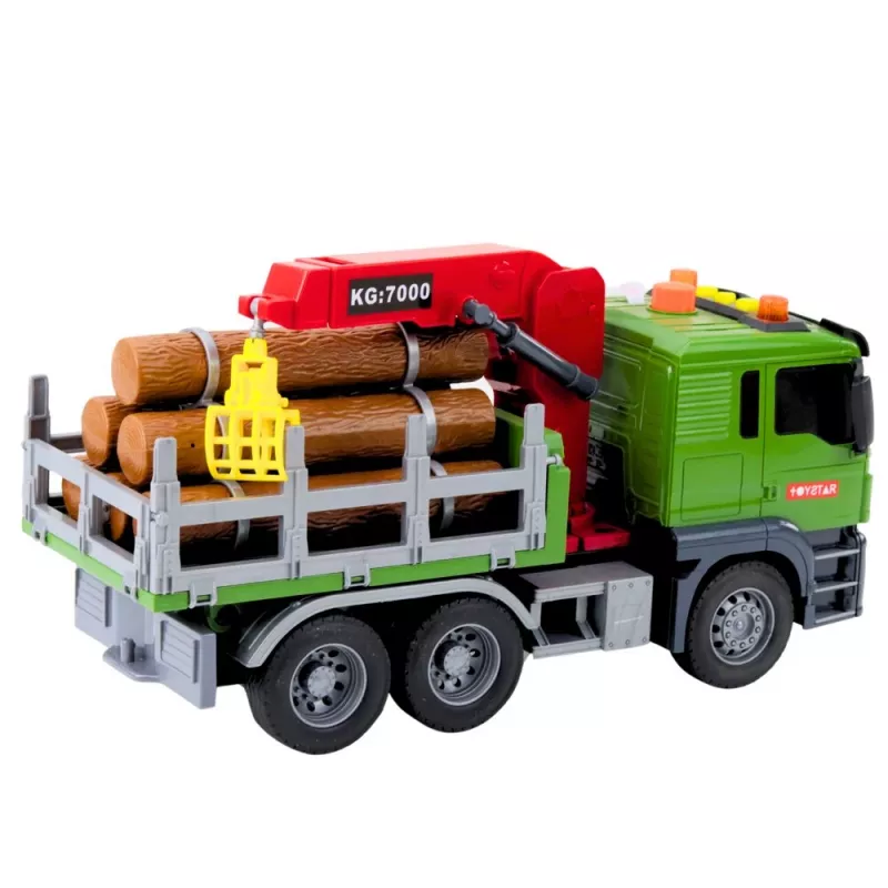 LEAN TOYS Timber Transport Truck ar celtni, baļķiem, gaismām un skaņām – būvniecības transportlīdzekļa rotaļlieta