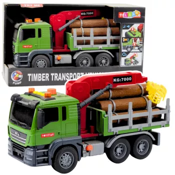 LEAN TOYS Timber Transport Truck ar celtni, baļķiem, gaismām un skaņām – būvniecības transportlīdzekļa rotaļlieta