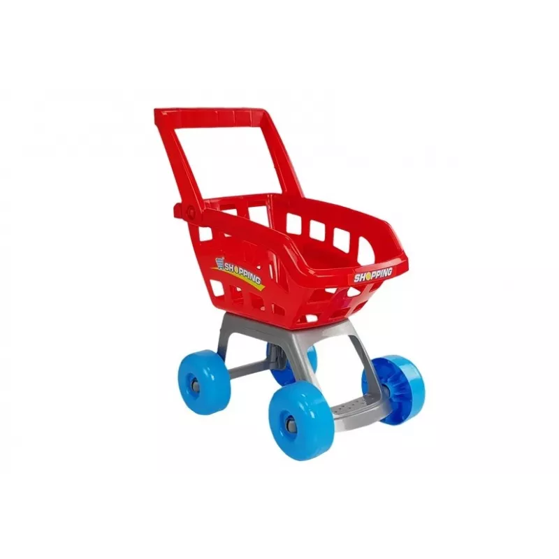 LEAN TOYS Rotaļlietu tirgus ar ratiņiem, kases aparātu, skeneri un pārtikas precēm