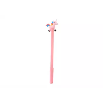 LEAN TOYS Unicorn lodīšu pildspalva, melna, ar vāciņu, uzpildāma, balta/rozā, 0,5 mm