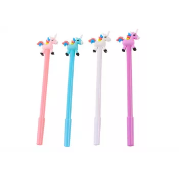 LEAN TOYS Unicorn lodīšu pildspalva, melna, ar vāciņu, uzpildāma, balta/rozā, 0,5 mm