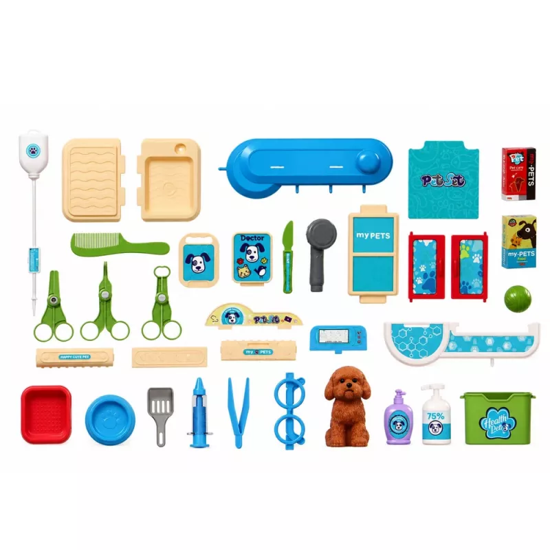 LEAN TOYS Veterinarian's Suitcase Dog Grooming Kit Brown Role Play Set with 12 Accessories