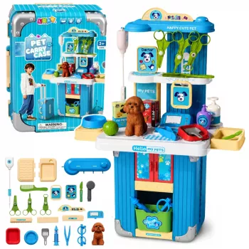 LEAN TOYS Veterinarian's Suitcase Dog Grooming Kit Brown Role Play Set with 12 Accessories