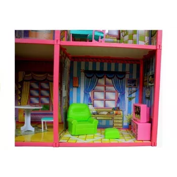LEAN TOYS Villa Large Dollhouse 6 Rooms Furniture Accessories 128 pcs
